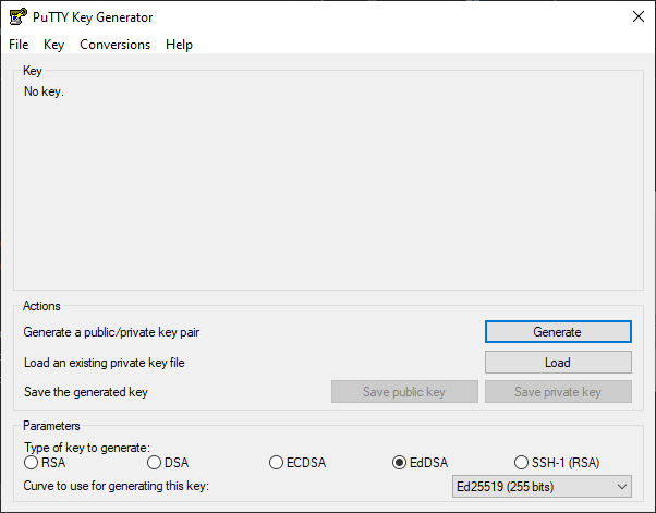 Main window of PuTTYgen